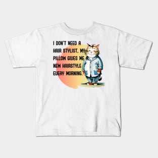 Cute cat and morning hairstyle Kids T-Shirt